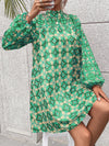 Chic Allover Print Mock Neck Lantern Sleeve Dress – Effortless Elegance for Every Occasion!