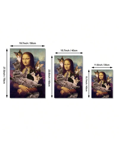 Whimsical Wall Art: Mona Lisa and Cute Cats Canvas Painting