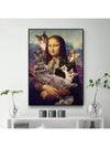 Whimsical Wall Art: Mona Lisa and Cute Cats Canvas Painting