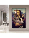 Whimsical Wall Art: Mona Lisa and Cute Cats Canvas Painting