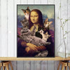 Whimsical Wall Art: Mona Lisa and Cute Cats Canvas Painting