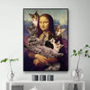 Whimsical Wall Art: Mona Lisa and Cute Cats Canvas Painting