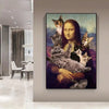 Whimsical Wall Art: Mona Lisa and Cute Cats Canvas Painting