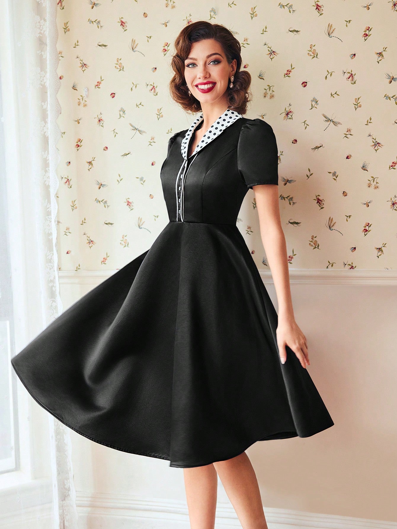 Upgrade your wardrobe with our Chic and Classic Polka Dot Puff Sleeve Dress! Featuring a timeless polka dot print and eye-catching contrast collar, this dress is perfect for any occasion. The puff sleeves add a touch of femininity while the chic design ensures you'll stand out in style.