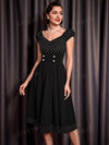 Sweetheart Polka Dot Pleated Dress with Fake Button Detail