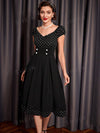 Sweetheart Polka Dot Pleated Dress with Fake Button Detail