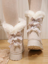 Cozy Bowknot Mid-Calf Snow Boots with Thick Sole & Fleece Lining for Winter Warmth