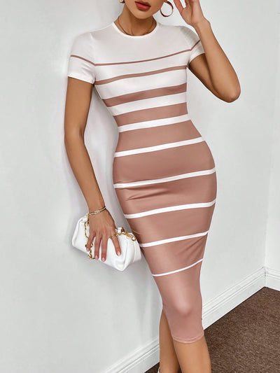 Chic and Sleek: Color Striped Print Bodycon Dress