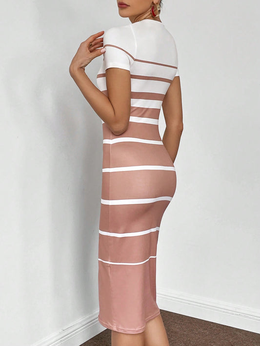 Chic and Sleek: Color Striped Print Bodycon Dress