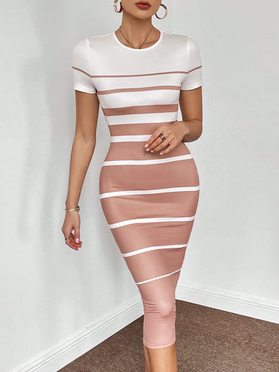 Chic and Sleek: Color Striped Print Bodycon Dress