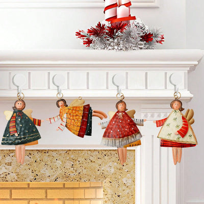 Charming Countryside Double-Sided Metal Christmas Tree Ornaments - Set of 4 Santa Claus Pendants