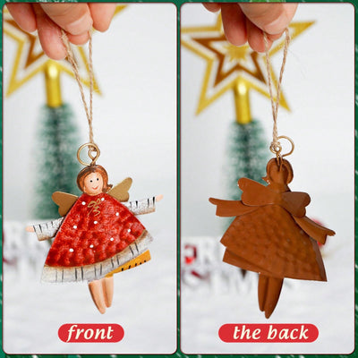 Charming Countryside Double-Sided Metal Christmas Tree Ornaments - Set of 4 Santa Claus Pendants