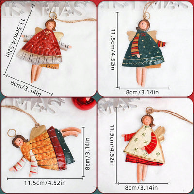 Charming Countryside Double-Sided Metal Christmas Tree Ornaments - Set of 4 Santa Claus Pendants