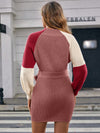 Chic Color Block Raglan Sleeve Sweater Dress with Belt - Perfect for Any Occasion!