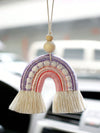 Colorful Charm: Handmade Rainbow Woven Pendant for Car Rearview Mirror