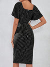 Dainty Darling: Frenchy Polka Dot Print Dress with Sweetheart Neck Button Decor