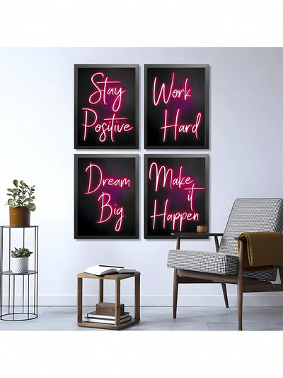 Motivational Red Neon Canvas Wall Art Set - Enhance Your Living Room and Bedroom Decor with Inspiring Prints!