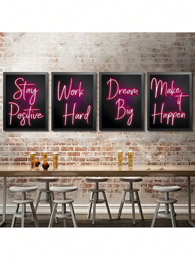 Motivational Red Neon Canvas Wall Art Set - Enhance Your Living Room and Bedroom Decor with Inspiring Prints!