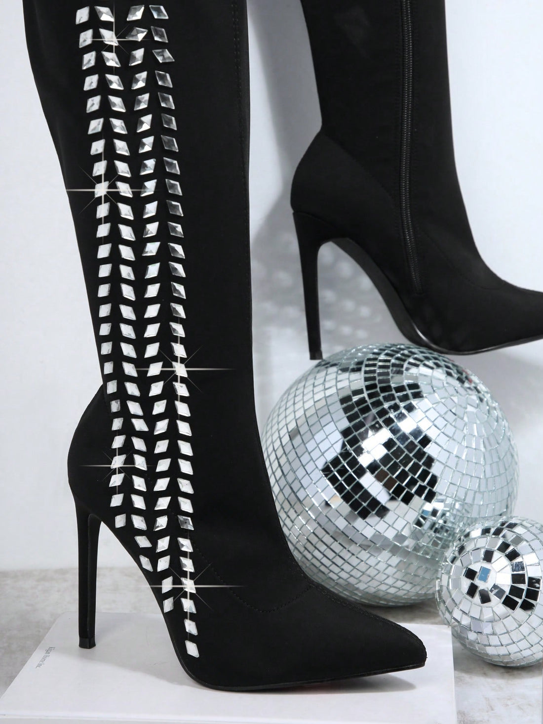 Sparkling Rhinestone Stiletto Heeled Boots with Side Zipper