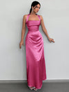 Elegant Backless Satin Maxi Dress with Halter Neck Design