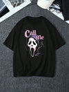 Ghostly Cool: Men's Loose Ghost Letter Graphic T-Shirt for Summer