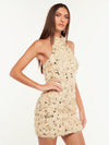 Radiant Nights: Light Champagne Velvet Halter Sequin Dress for Unforgettable Party Vibes