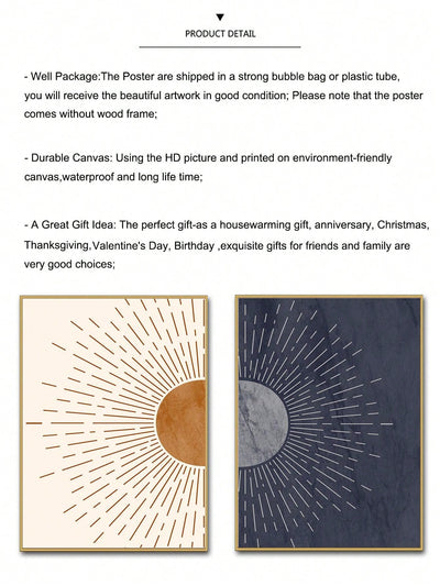 Dreamy Celestial Duo: Moon & Sun Mid-Century Bohemian Art Prints for Modern Home Decor