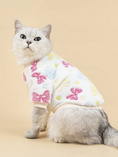 Paw-some Style: Bow Pattern Pet Sweatshirt for Cats and Dogs