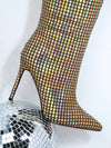 Shimmering Chic: Metallic Point Toe Stiletto Heeled Boots