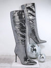 Shimmering Chic: Metallic Point Toe Stiletto Heeled Boots