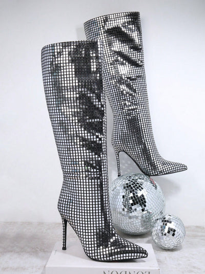 Shimmering Chic: Metallic Point Toe Stiletto Heeled Boots