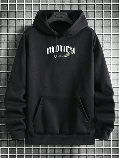 Men's Slogan Figure Graphic Hoodie with Kangaroo Pocket