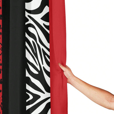 Chic Leopard Print Shower Curtain Set – Black & White with Red Stripes | Stylish Bathroom Decor