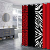 Chic Leopard Print Shower Curtain Set – Black & White with Red Stripes | Stylish Bathroom Decor