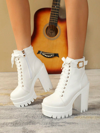 Chic British Style Chunky Heel Ankle Boots for Women - Waterproof Platform with Buckle Strap