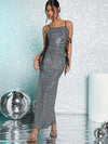 Stylish Metallic Cami Dress with Tie Side and Chic Chain Straps