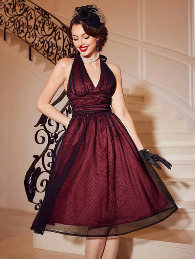 Holiday Glamour: Vintage Christmas Party Halter Neck Swing Dress