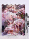 Dreamy Pink House Pattern Printed Shower Curtain: Easy Installation with Hooks Included