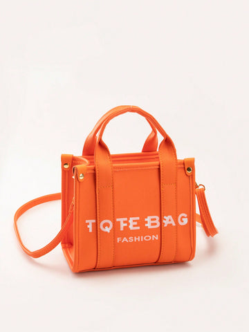 Chic Mini Handbag: Stylish Solid Color Letter Embossed Design