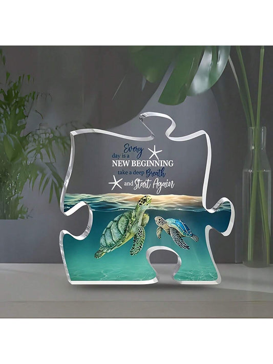 Add a touch of fun and creativity to your <a href="https://canaryhouze.com/collections/acrylic-plaque" target="_blank" rel="noopener">home or office decor</a> with our Ocean Turtle Acrylic Desk Sign. Not only does it serve as a unique and eye-catching desk accessory, but it also doubles as a fun puzzle for you or your colleagues to enjoy during break time. Expertly crafted with high-quality acrylic, this desk sign is both durable and aesthetically pleasing.