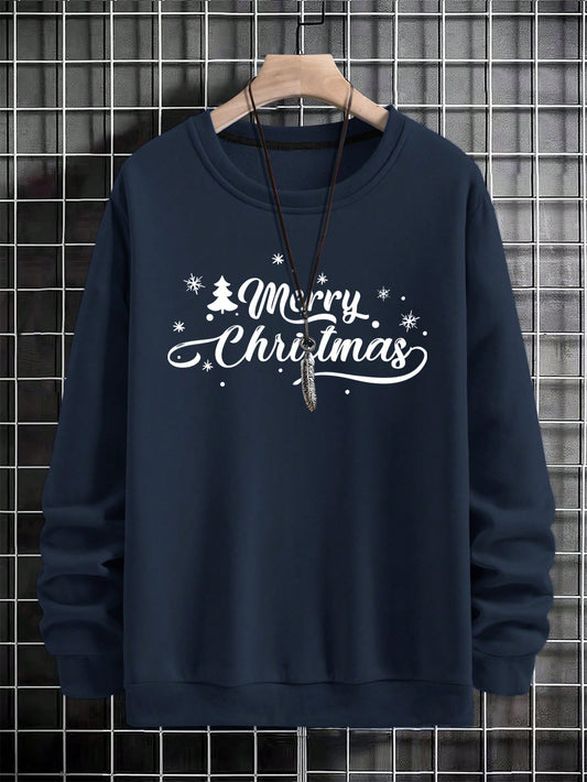 Festive Cheer: Men's Christmas Letter Printed Drop Shoulder Sweatshirt