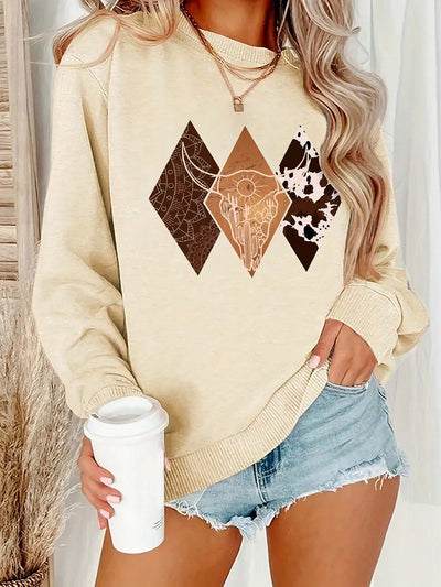 Cozy Printed Drop Shoulder Sweatshirt with Soft Lining