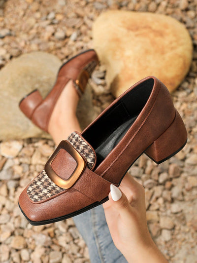 Retro Elegance: Vintage Square Toe High-Heeled Loafers for Chic Style