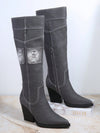 Rebel Chic: Distressed Patched Block Heel Boots