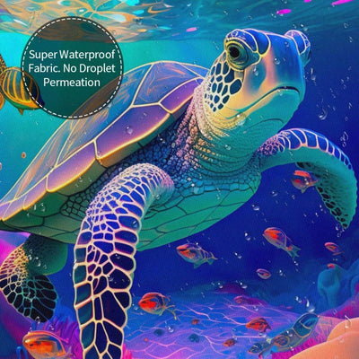 Vibrant Oceanic Adventure Shower Curtain Set – Colorful Sea Turtle Design with 12 Hooks