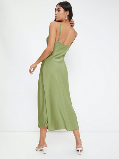 Elevate Your Workwear with the Cowl Neck Solid Slip Dress