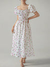 Chic Unity Ditsy Floral Print Puff Sleeve Dress with Knot Front Detail