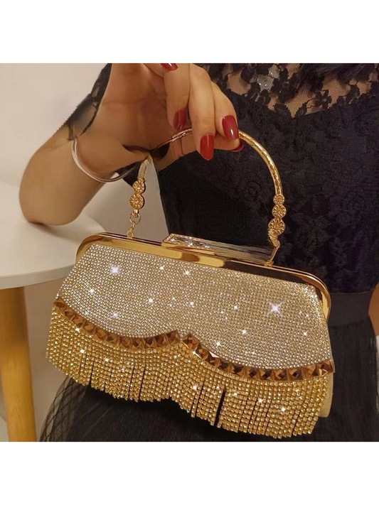 These Dazzling Diamonds banquet handbags are the perfect addition to any formal event. With elegant tassels and intricate beaded detailing, these handbags exude luxury and sophistication. Crafted with high-quality materials, they are both stylish and durable. Elevate your style and make a statement with these stunning handbags.