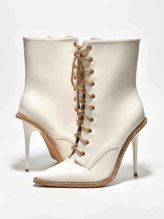 Dazzling Rhinestone-Coated Skinny Heel Boots: Walk in Style