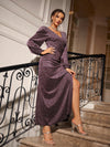 Sparkling Surplice: Glitter Dress with Bishop Sleeves and Split Thigh